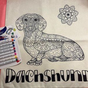 Dachshund DIY Pillow Cover includes Fabric Markers